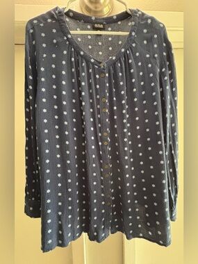 a.n.a Navy Blue Star Print Button-Front Women's Top